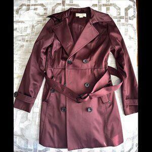 Michael Kors Maroon Large Lapel Trench Rain Coat